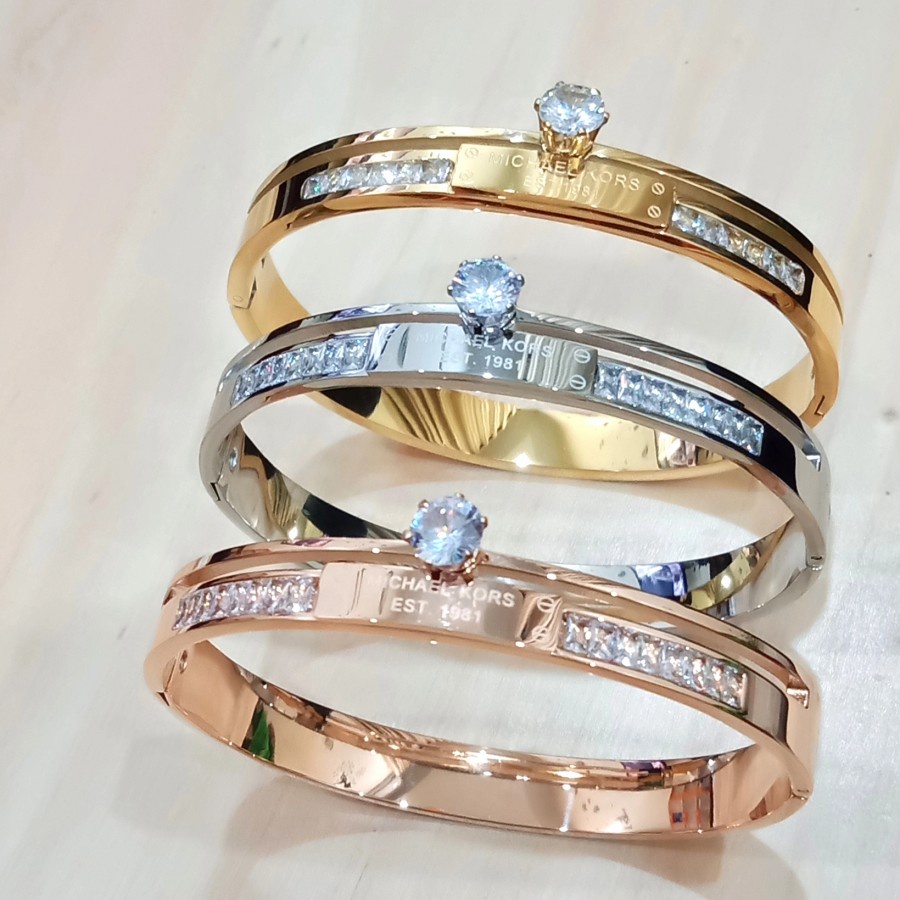 Gelang Tangan Wanita Titanium Premium Anti Karat Berlian Emas 18K Bulat Angka Romawi Ala Bangle fashion korea limited edition