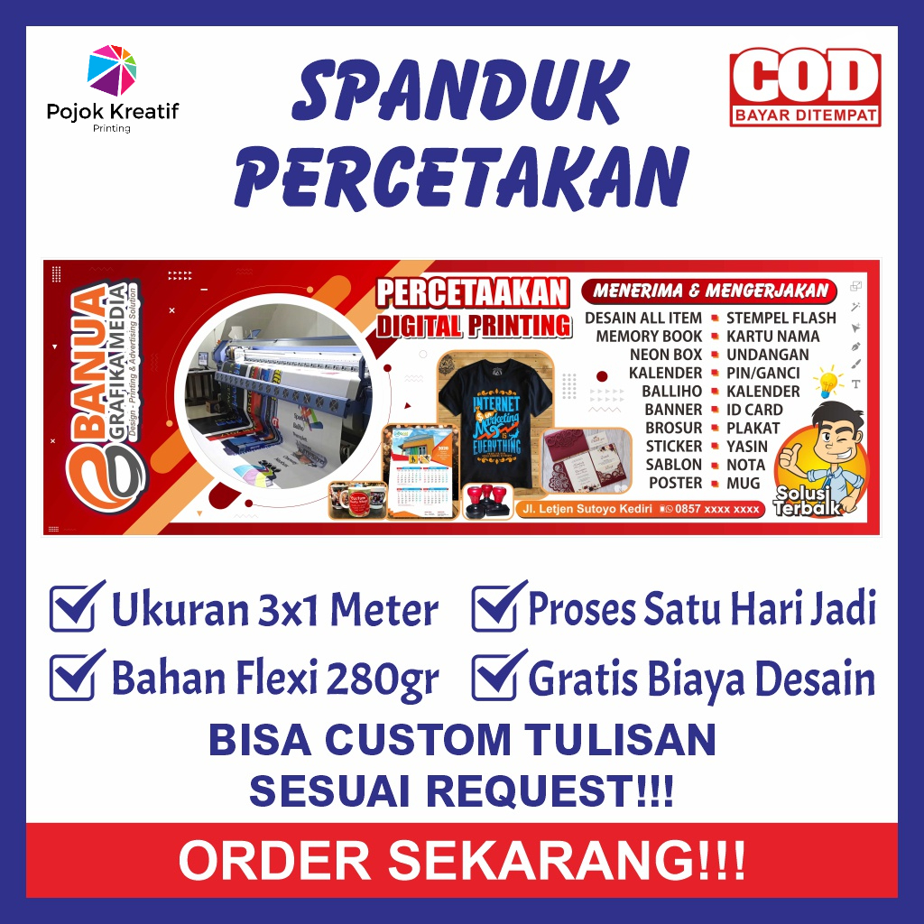 Spanduk Sepanduk Banner Baner Bener Backdrop Baliho Promosi Usaha Percetakan Digital Printing Sablon