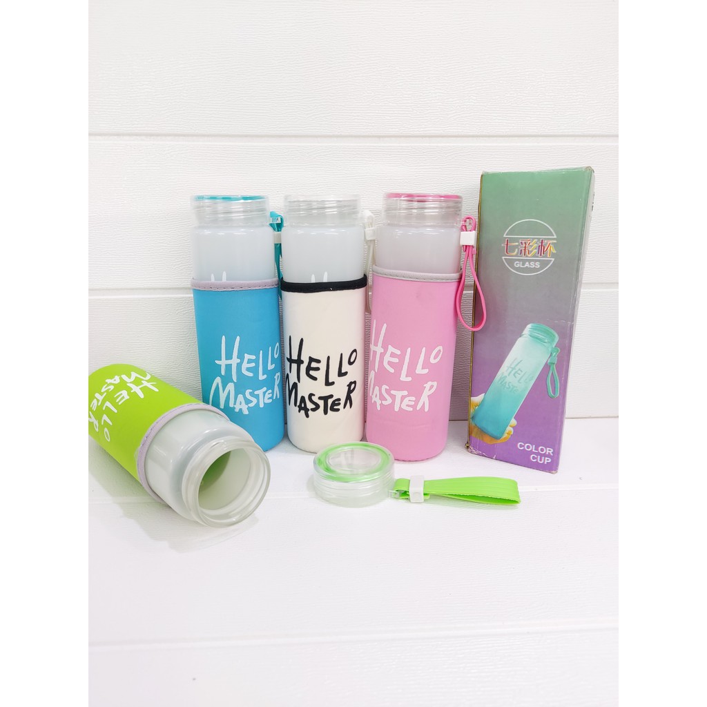 BOTOL KACA HELLO MASTER + POUCH WARNA UK. 300ML / BOTOL KACA HELLO MASTER UK. 300ML