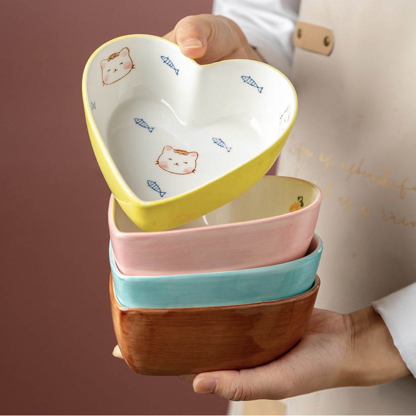 Miwa Cartoon Heart Shaped Bowl/ Mankok Saji/ Salad Bowl/ Ceramic Bowl/ Mangkok Keramik/ Mangkok Lucu