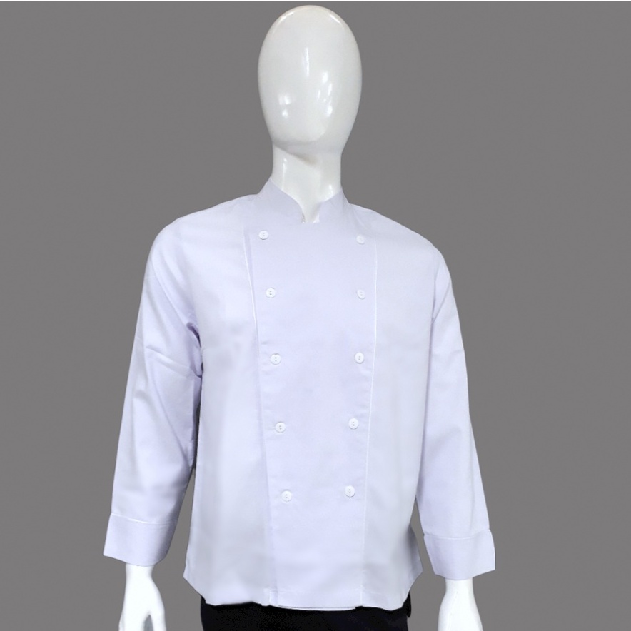 Chef Wear Baju Koki LS Putih (piping putih) S-XXL