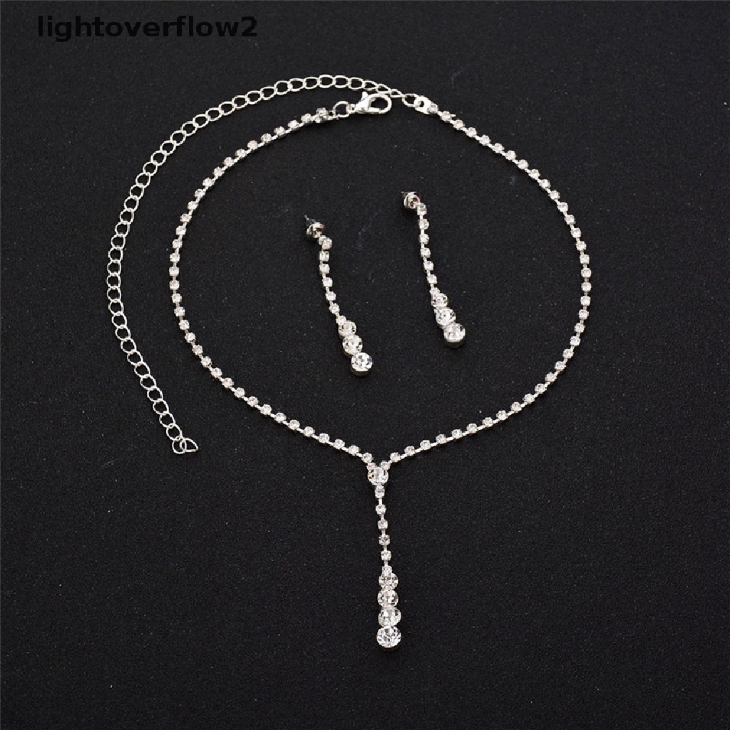 (lightoverflow2) 1 Set Kalung + Anting Tusuk Gantung Hias Kristal / Berlian Imitasi Untuk Pengantin Wanita