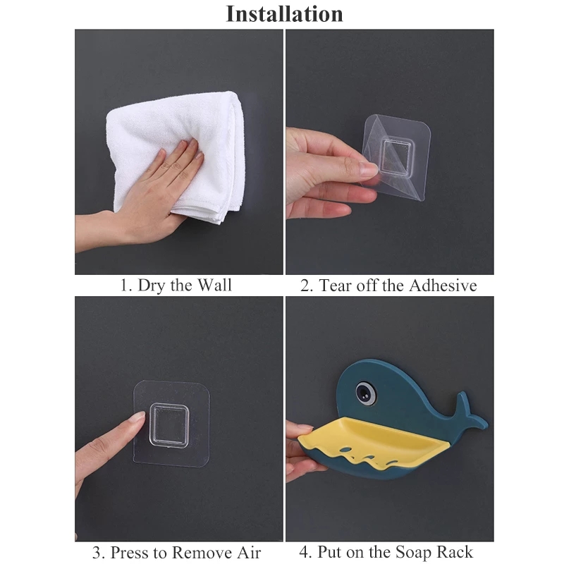 Tempat Sabun Perekat Diri Rak Dinding Plastik Berbentuk Kartun Ikan Paus Double Layer Drain Soap Dish Box