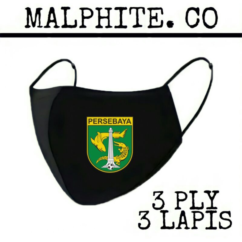Masker Kain 3 Lapis 3 Ply Scuba Hijab Motif Logo Gambar Klub Club Bola PERSEBAYA Surabaya 3ply Bonek