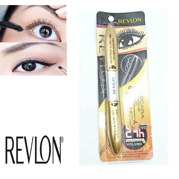 MASCARA + EYELINER REVLN 2IN1/maskara waterproof/maskara maybellne/eyeliner maybellne/maskara