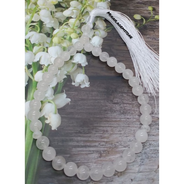 TASBIH BATU MOONSTONE 33 BUTIR 8 MM 100% NATURAL