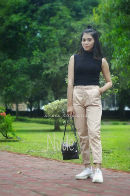 (PROMO) READY !!! BAGGY PANTS Latte Beige Nude Maroon Ivory Dusty Pink White Moss tamolivia B7T7 NEW