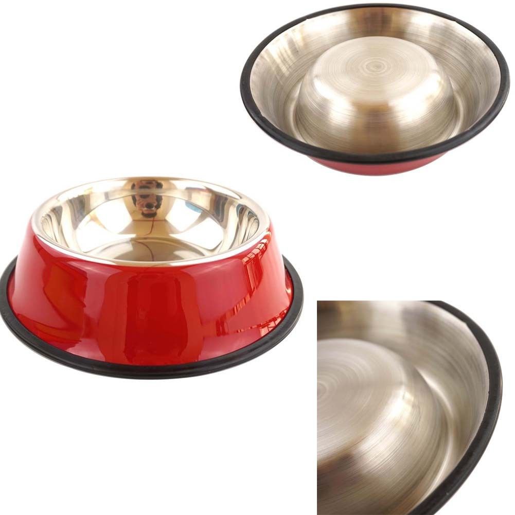 Set Mangkok Makanan / Minuman Bahan Stainless Steel Anti Slip Untuk Anjing / Kucing Peliharaan