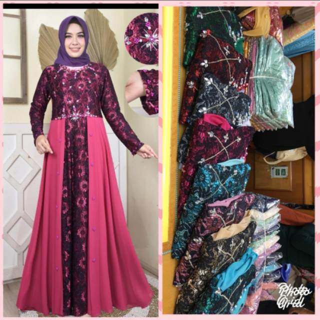 Gamis pesta cerity / baju muslim pesta / baju pesta mewah / gamis pesta