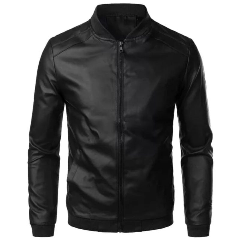 jaket kulit pria bomber polos