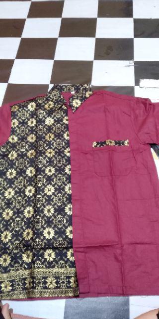 Risna Batik Hrb026 Kombinasi Batik Polos Warna M L Xl Pendek Batik Prada Pekalongan Masa Kini Keren
