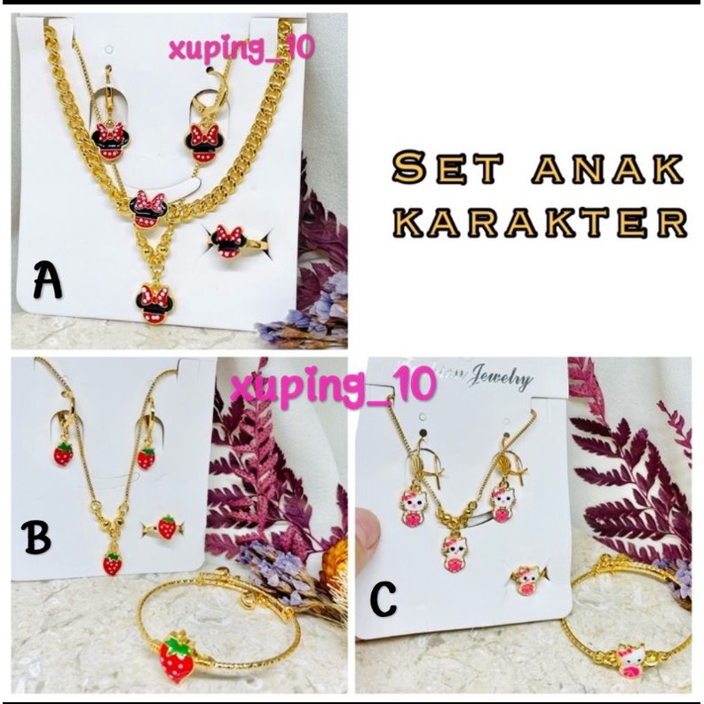 kalung set anak hello Kitty merah