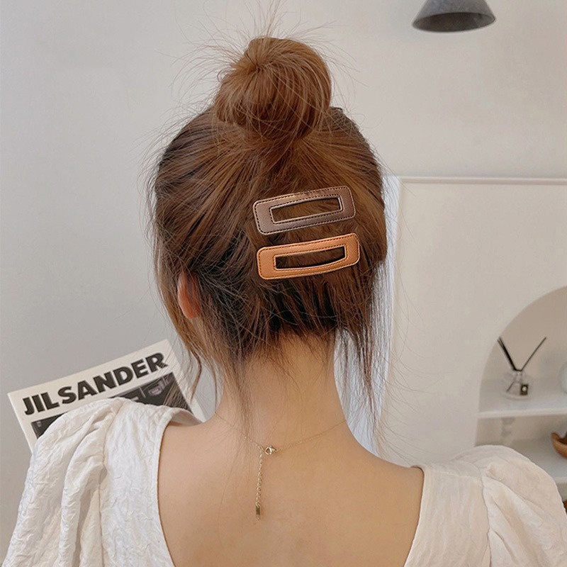 [5pcs] Jepit Rambut Tiptop Ala Korea  Anak Dewasa Wanita Set Bahan Kulit Sintetis Jepit Poni Samping PU Leather Hair Clips