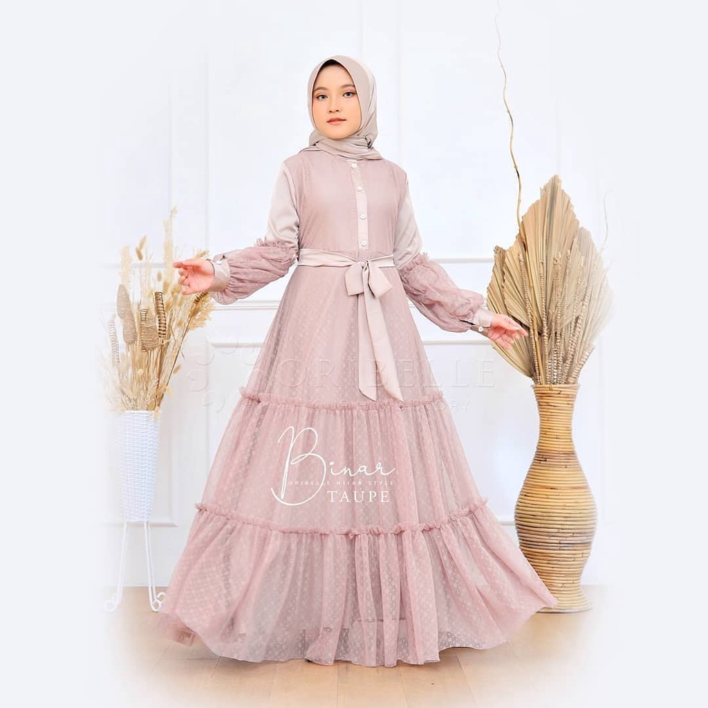 Binar Syari Dress Anak Muslim Fashion Anak Perempuan Terlaris Mix Tile Gamis Maxy Dress Lengan Balon