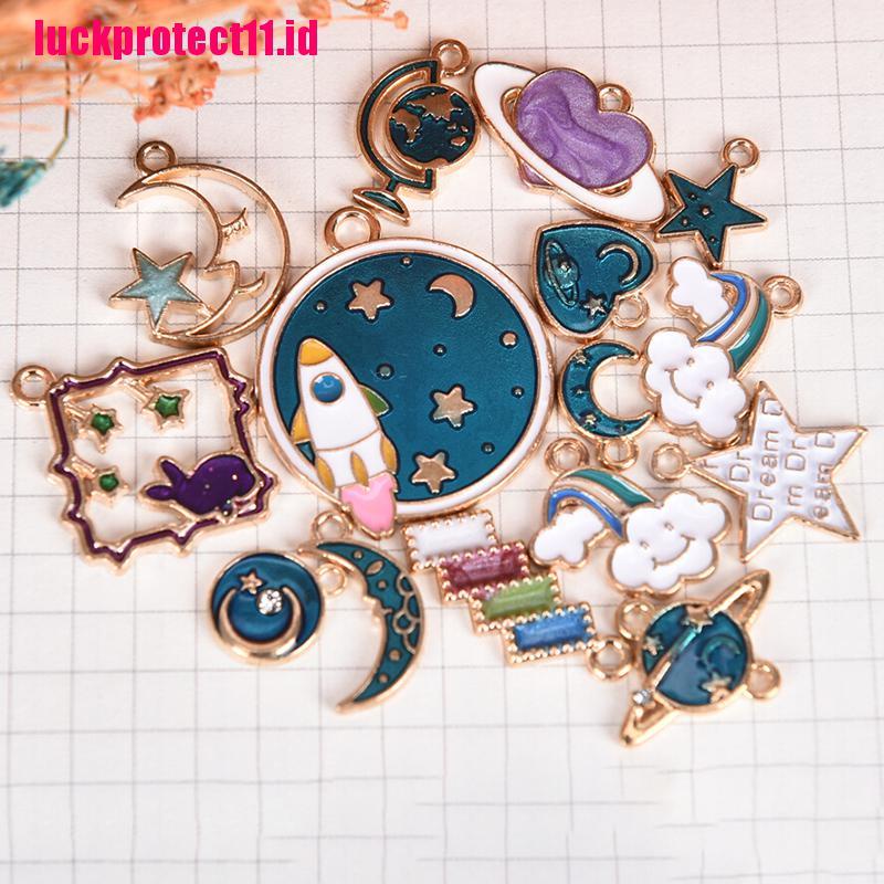 15 Pcs Liontin Enamel Bentuk Bulan Bintang Universe Untuk Membuat Perhiasan Charms