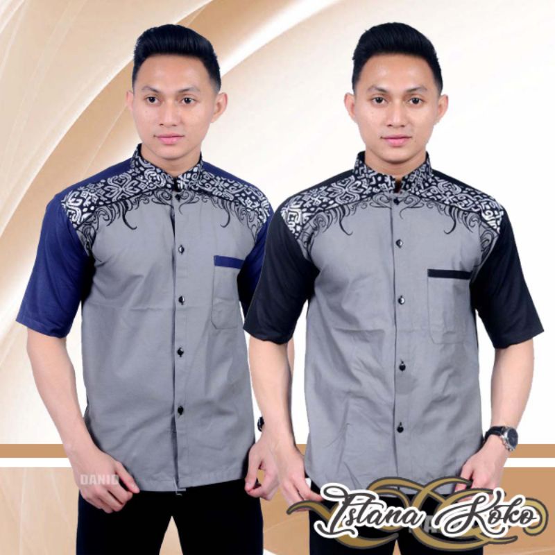 KOKO BORDIR LENGAN PENDEK MOTIF UKIR PUNDAK BIRU HITAM