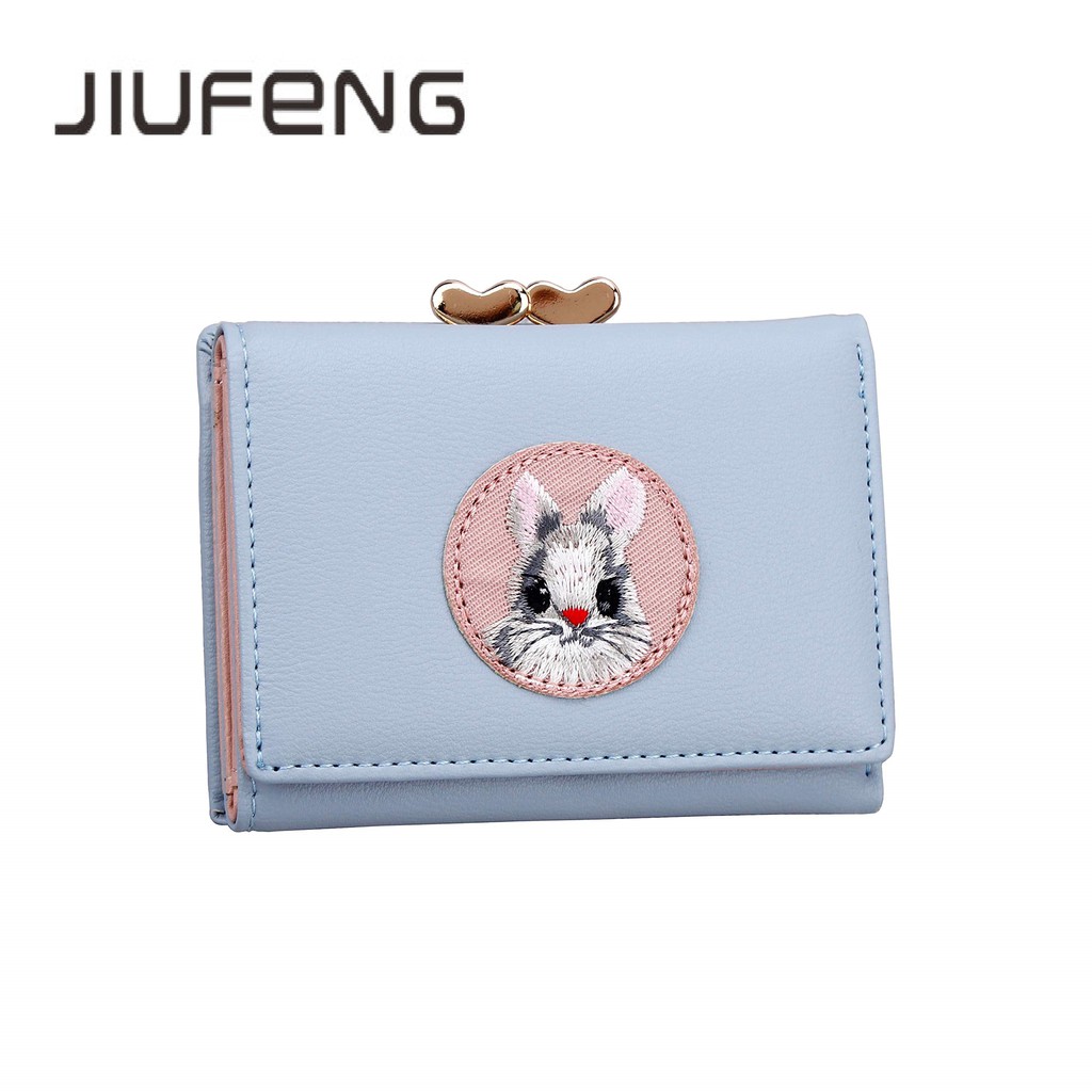 JIUFENG Dompet Pendek Wanita Dompet Serbaguna Hewan Bordir Billfold Pemegang Kartu Kredit