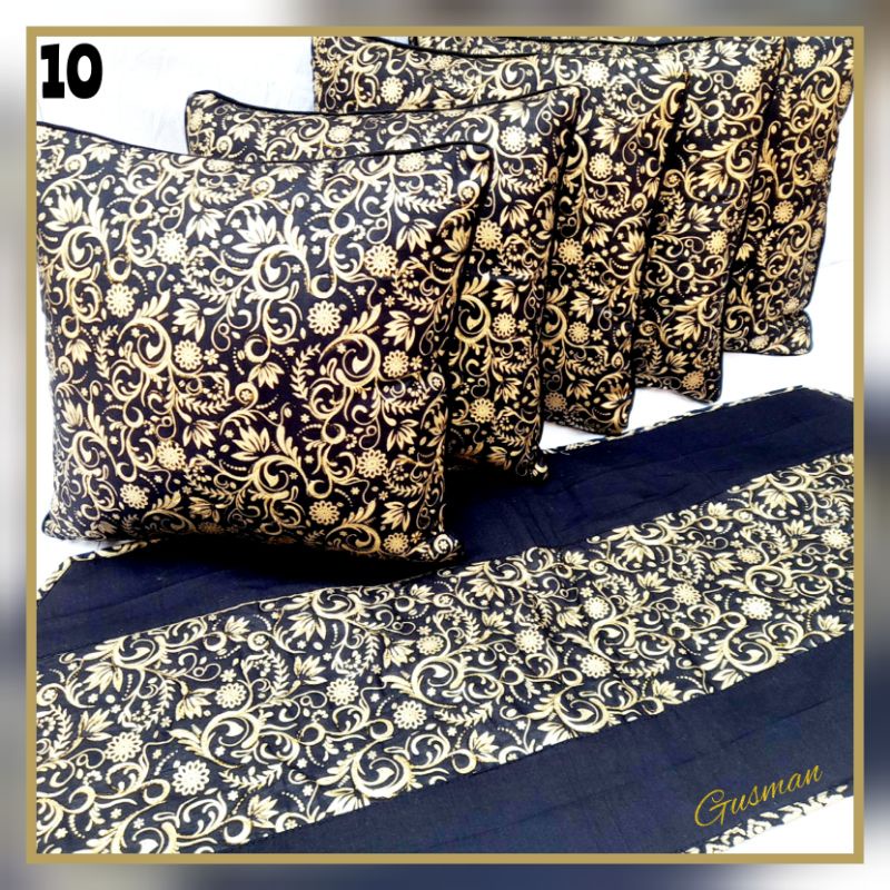 SET SARUNG BANTAL KURSI SOFA | GOLD PRADA KEMBANG | LAPIS BUSA BORDIR BENANG EMAS | 40 × 40