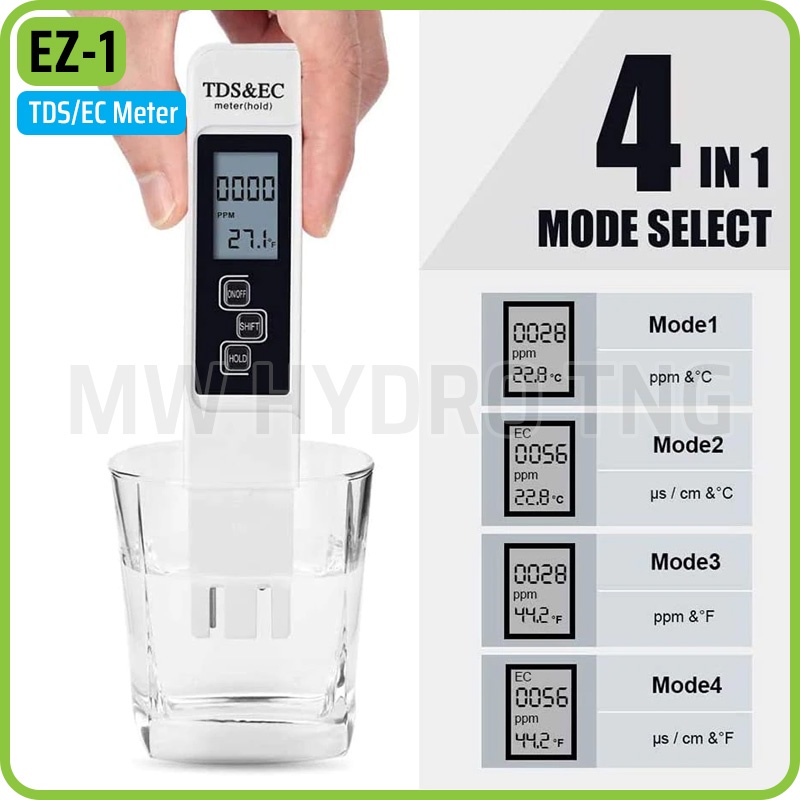 TDS &amp; EC Meter EZ-1, Alat Ukur Air / Nutrisi Hidroponik, Auto Calibration