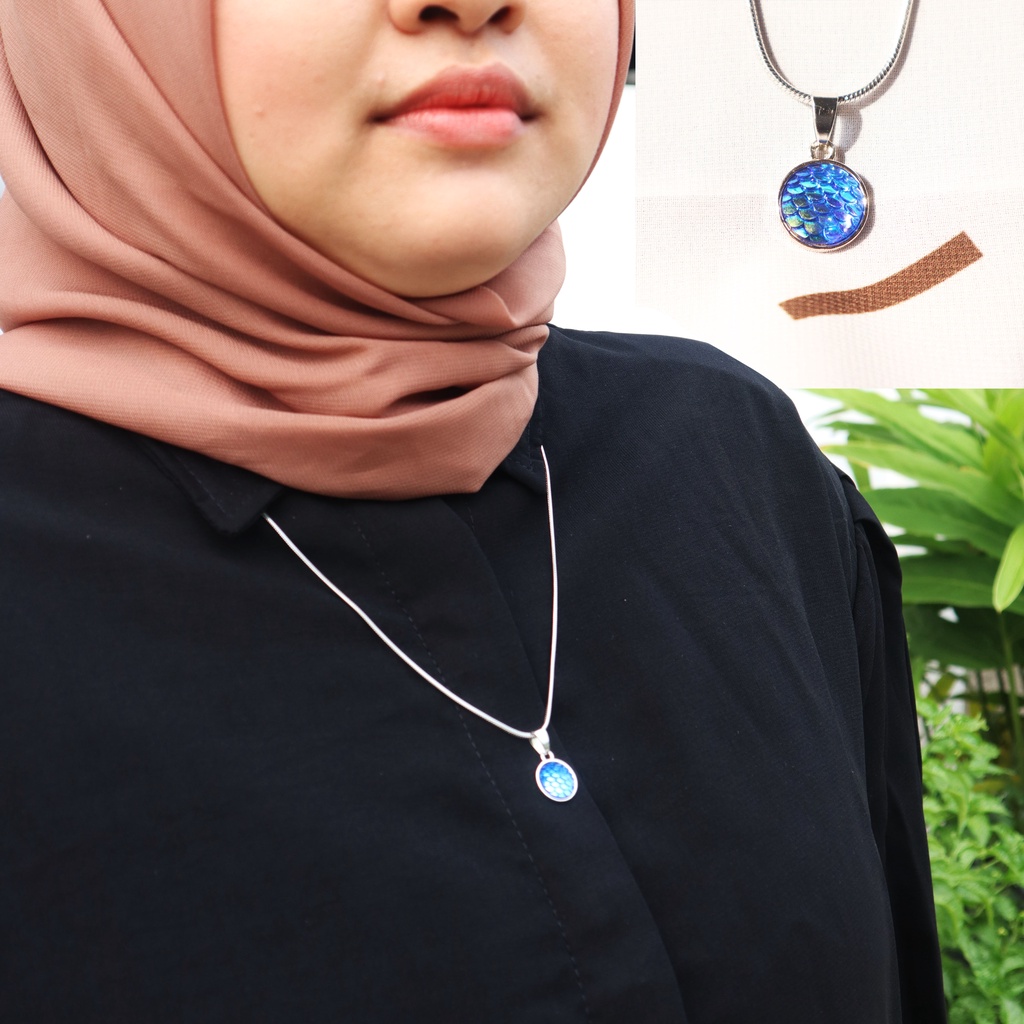 Kalung Wanita Titanium Steel Warna Perak Silver Pendant Model Sisik Duyung Scale Mermaid Biru Anti Karat Necklace Chain