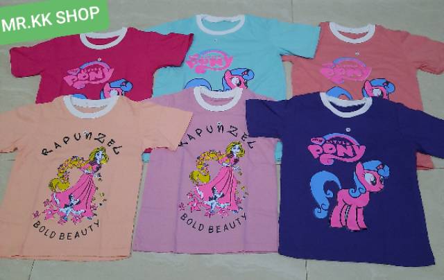 Kaos oblong karakter lengan pendek anak perempuan