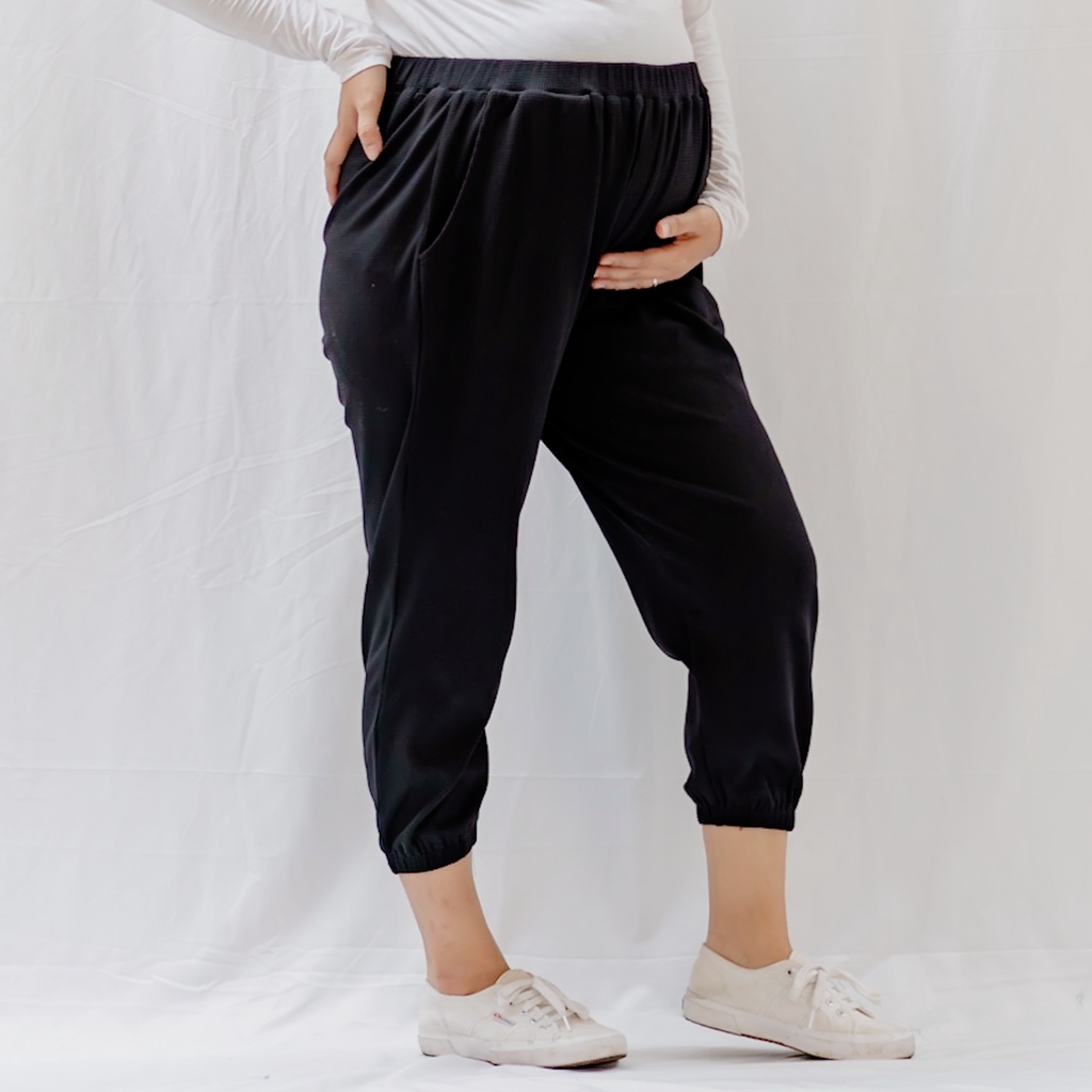 Bajuboo Lixy - Celana Jogger JUMBO Bumil Friendly Waffle Uniqlo