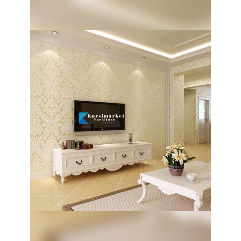 Bufet tv pajangan bufet tempat tv warna putih duco bahan kayu mahoni Grade A furniture jepara