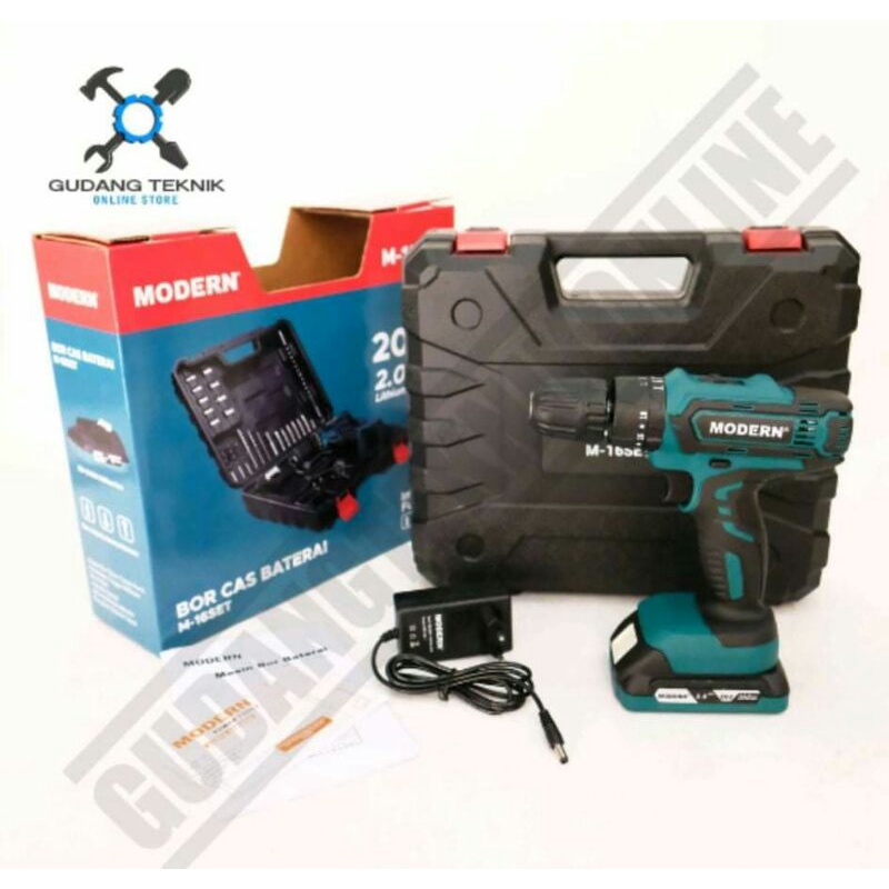 Mesin Bor Baterai Modern M-16SET 20 V / Bor Beton Tembok Cordless Impact Drill 20V Modern M 16 Set m