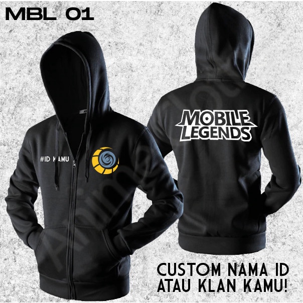 Jaket Zipper Hoodie Game Mobile Legends 1 Custom Nama ID Casual
