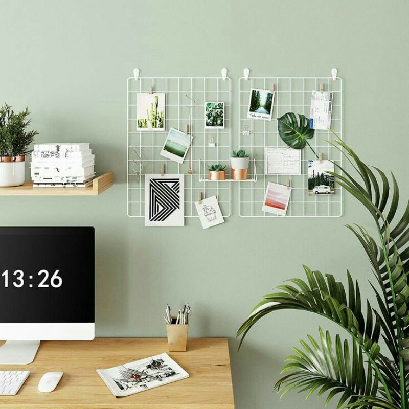 (PROMO)  HIJANG PUTIH ORIGINAL hiasan dinding besi grid wire mesh memo organiser foto