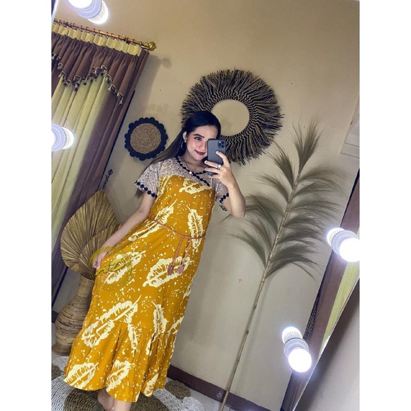 Daster arab Dress Kimono Mix Brukat Motif Daun Pisang mat Rayon super halus tidak nerawang LD 110 PB 135 Rempel Bawah Muter Muat BB 75 Kg