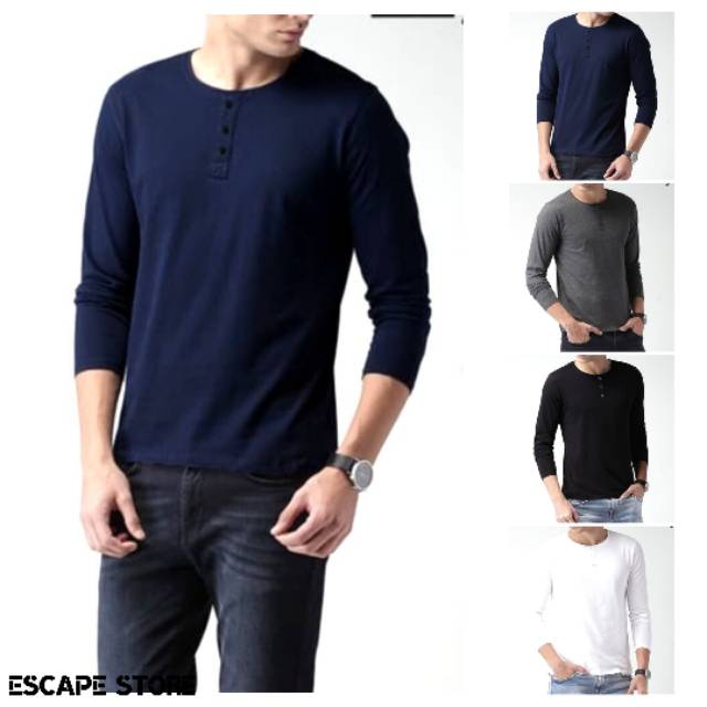 Kaos Henley PANJANG Polos Kaos Kancing Best Seller