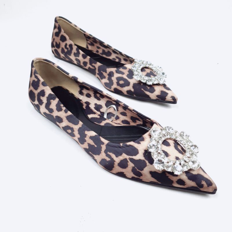 ZR Shimmery with Leopard Print Flat Shoes