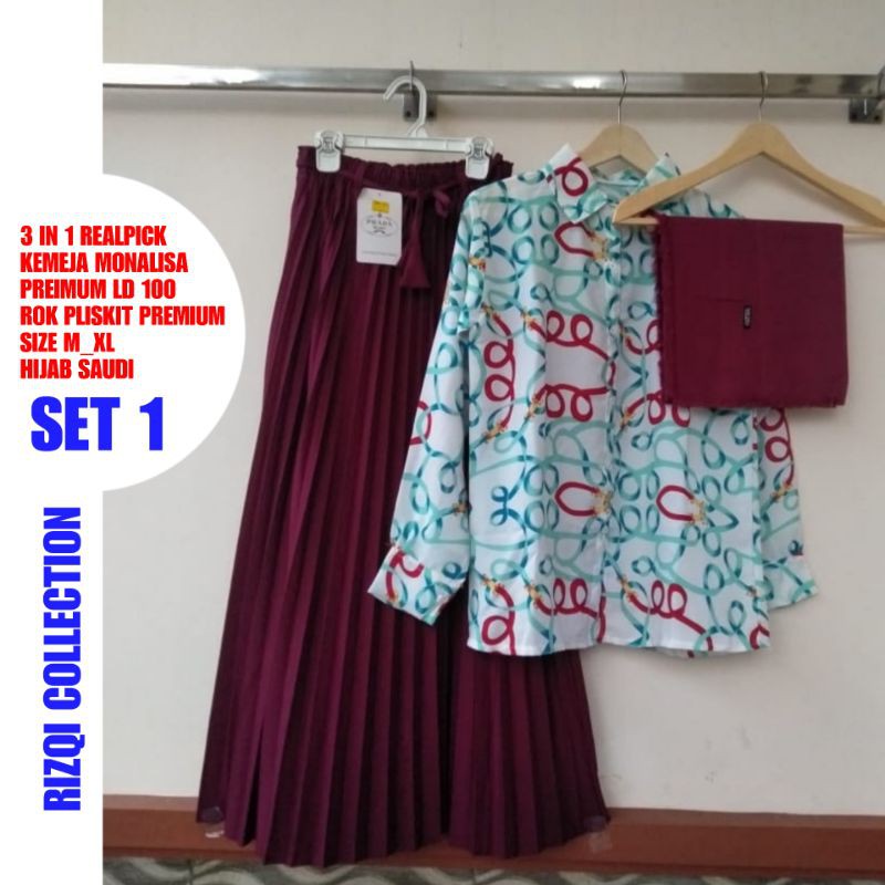 3 IN 1 REALPICK SETELAN KEMEJA MONALISA ORIGINAL MOTIF TERBARU RIZQI COLLECTION