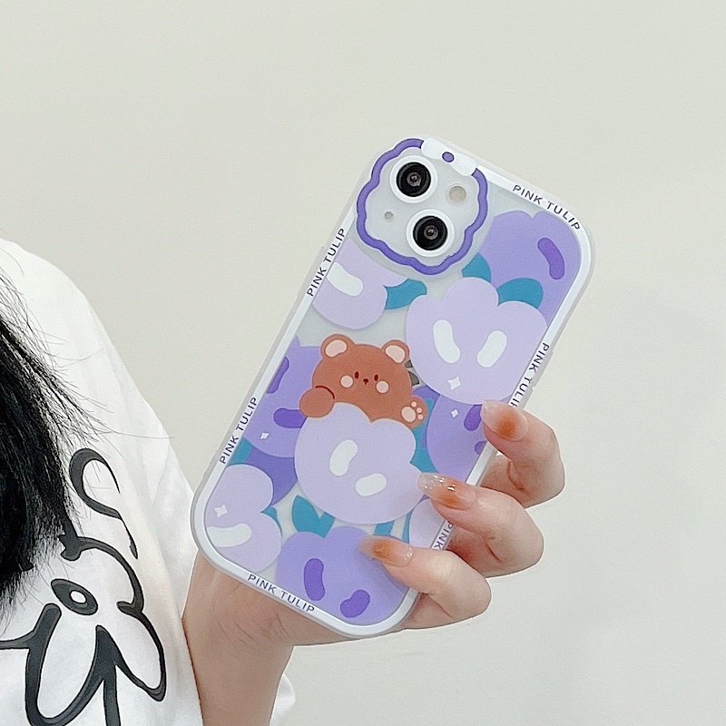 Soft Case Pelindung Kamera Anti Jatuh Motif Kartun Beruang / Bunga / Kelinci / Pita Untuk iPhone 13 Pro MAX 11 12 X XR XS MAX