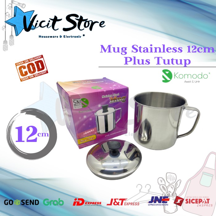 Mug Kopi Stainless 12cm Plus Tutup Merk Komodo/Ganom 12cm