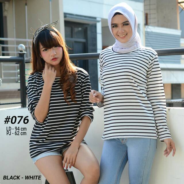 PROMO Blouse Fashion Salur Spandex PE Hitam Putih