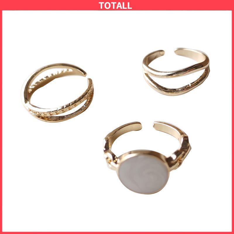 COD Cincin Retro Set Aksesoris Cincin Wanita Tiga-dalam-satu yang Dapat Disesuaikan-Totall