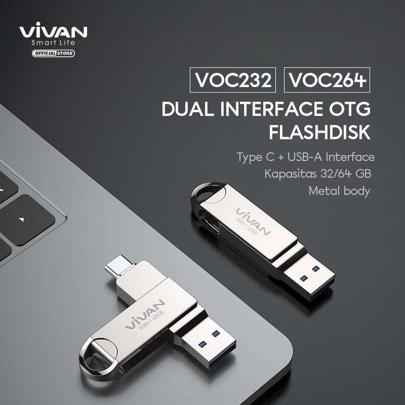 Flashdisk OTG 32GB 64GB Dual Interface TypeC &amp; USB3.1 VIVAN VOC232/264