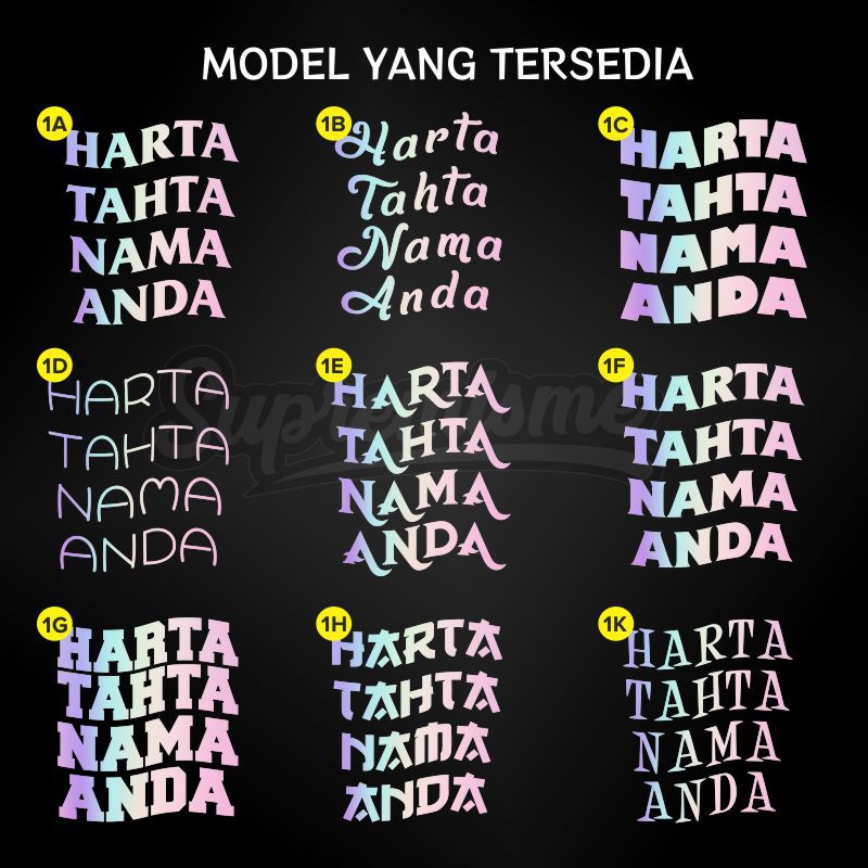 Stiker Hologram Custom Nama Harta Tahta Wanita TERBARU Premium Holographic (Langsung Jadi)