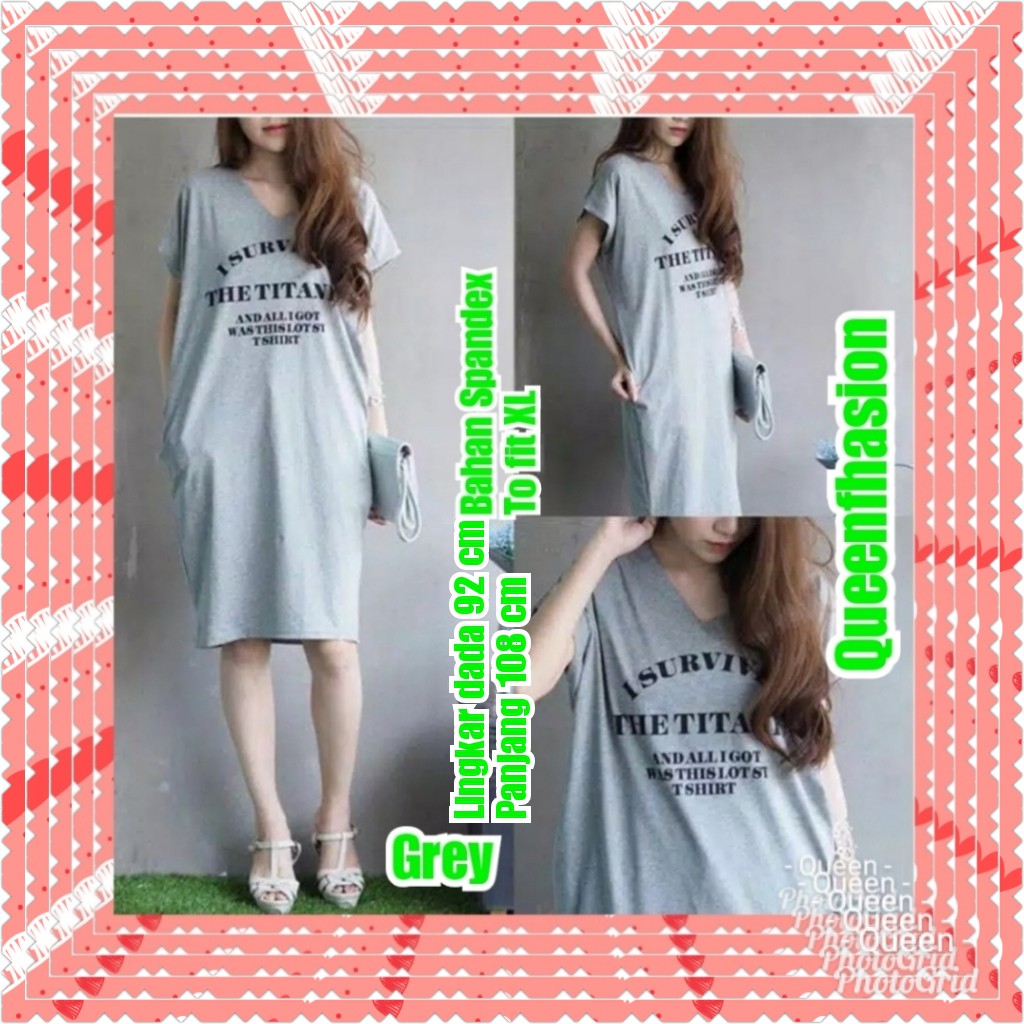 TERMURAH  Dress i Survived Grey pakaian wanita dress terbaru terpopuler terlaris santai pesta