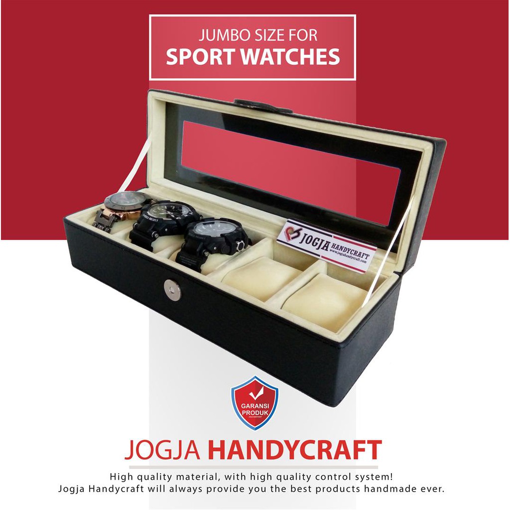 JUMBO Size Kotak Jam Tangan Isi 5 Black Cream / Tempat Jam / Watch Box