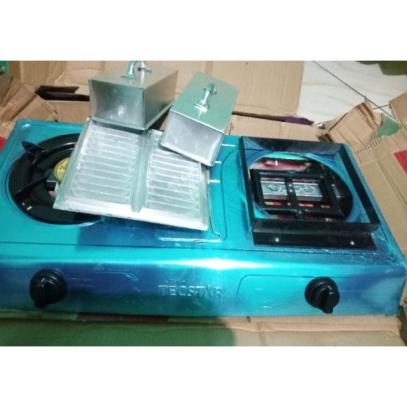 Kompor dua tungku dan cetakan kue pancong balap lumer satu set+tutup+sutil