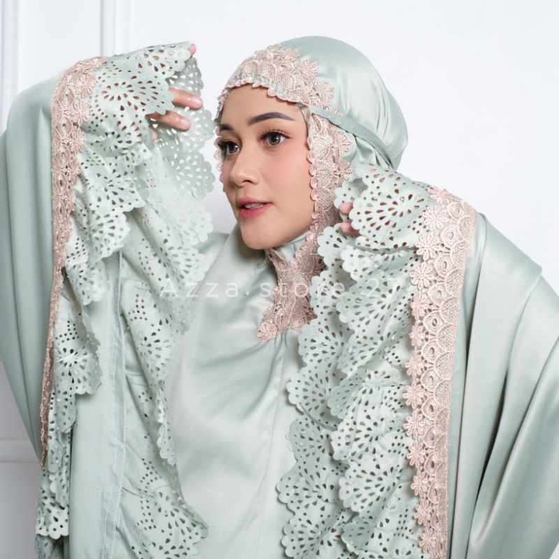 Mukena Sutra Silk Premium Rempel Lasercut Renda Mewah Jumbo