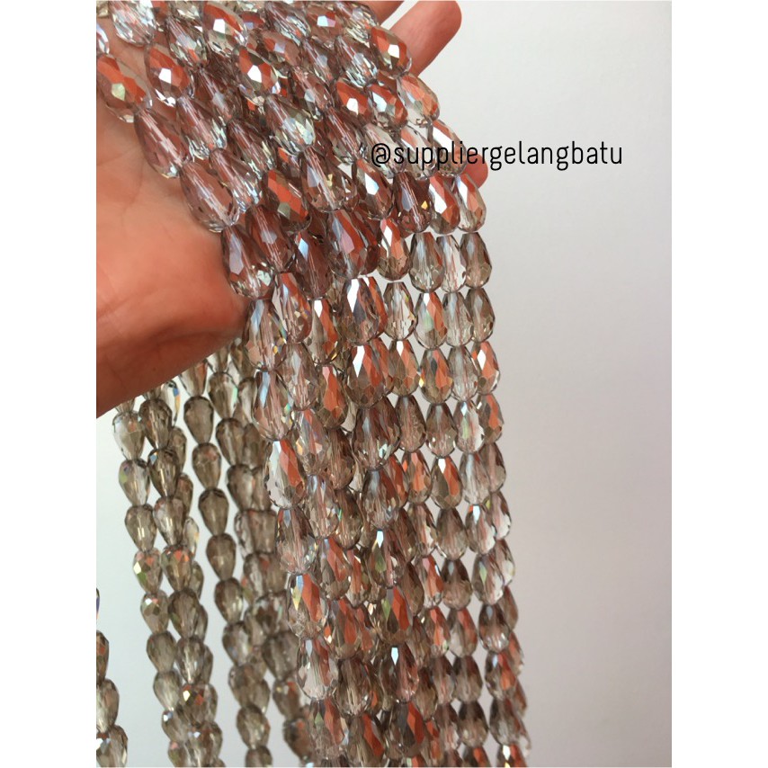 kristal Tetes ceko 15mm x 10mm GREY QUARTZ bahan gelang kalung PREMIUM aksesoris fashion supplier