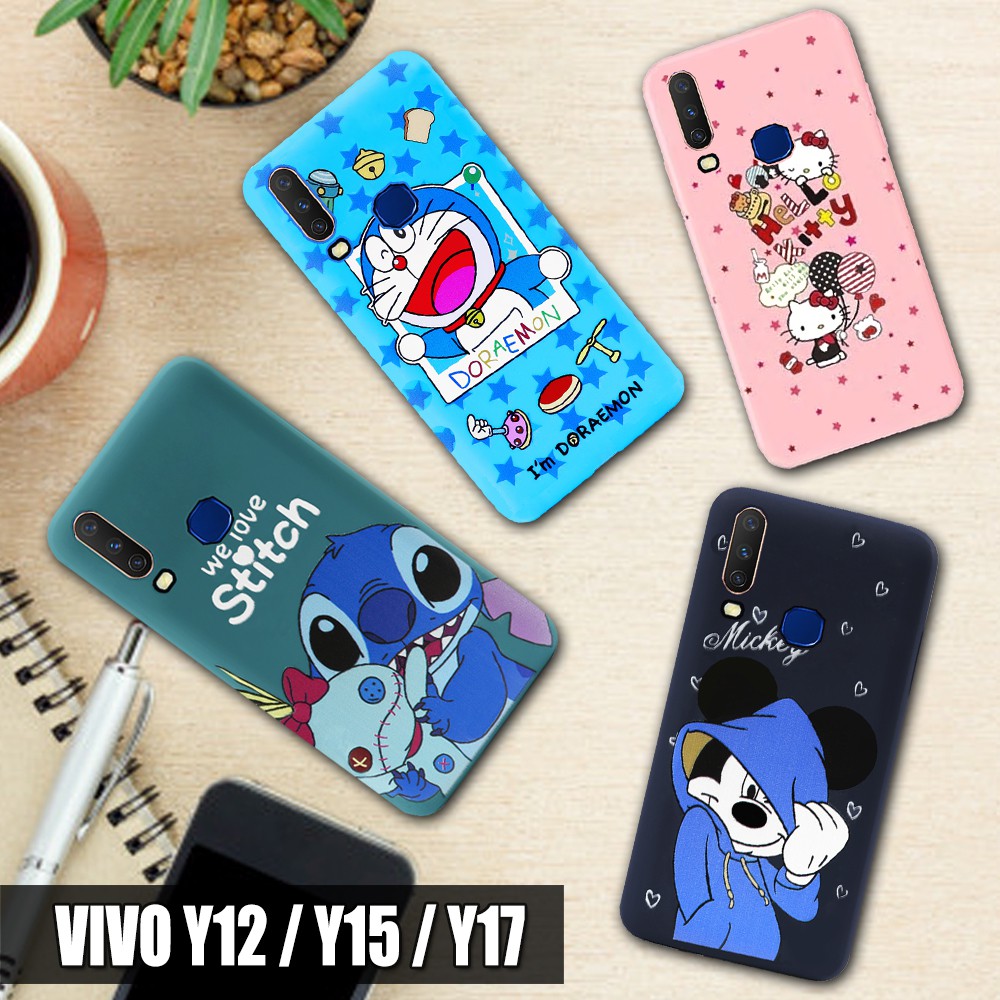 3D Case Vivo Y12 Y15 Y17 Softcase Karakter Doraemon Stitch