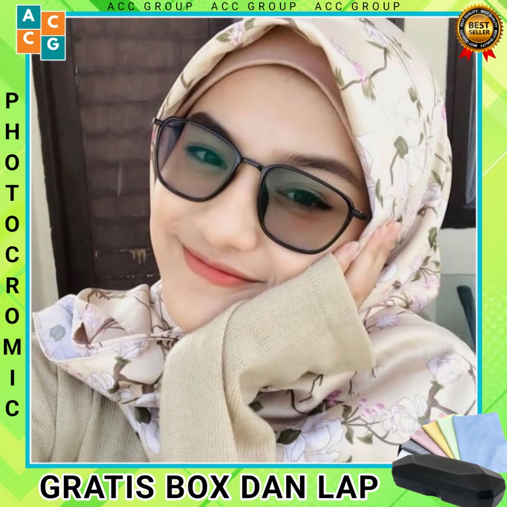 PAKET Kacamata Photocromic Blueray Anti Radiasi Vintage Wanita Pria Terbaru Import Fashion