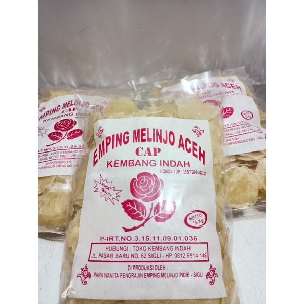 

Emping Aceh melinjo | cap kembang indah | 100% Asli Tanpa Campuran tepung | Super Tipus | netto 500gr