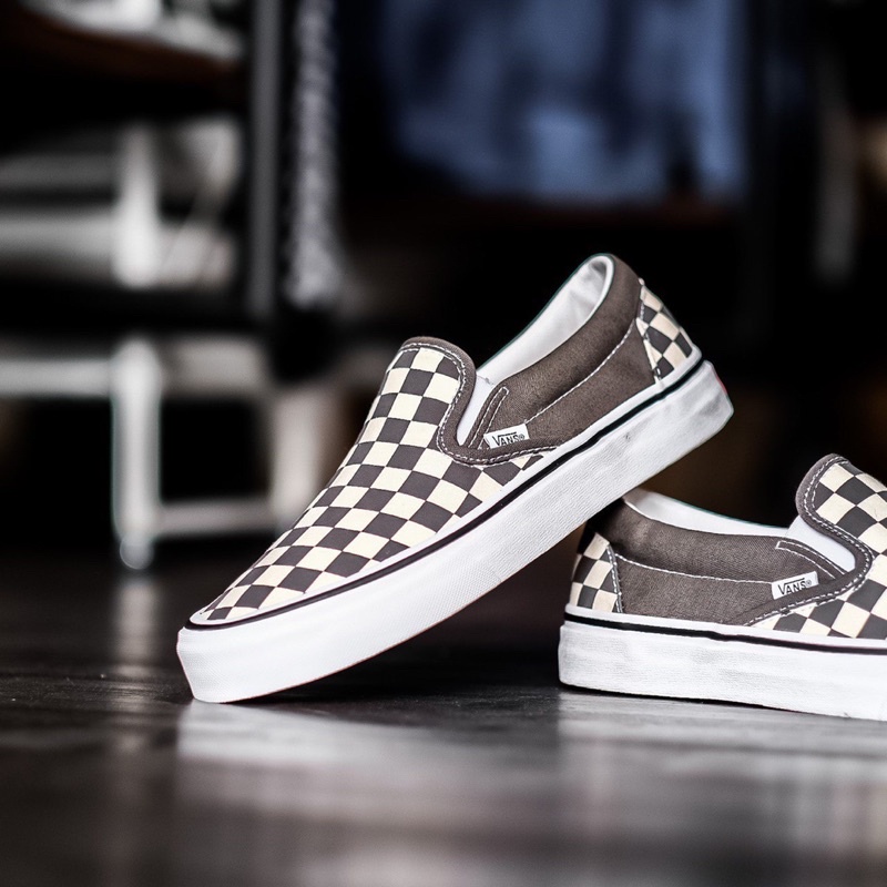 V4NS SLIP-ON CHECKERBOARD PEWTER/TRUE WHITE CLASSIC ORIGINAL 100%