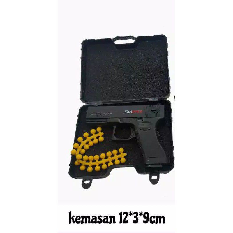 Mainan pistolan kokang mini peluru karet kemasan koper
